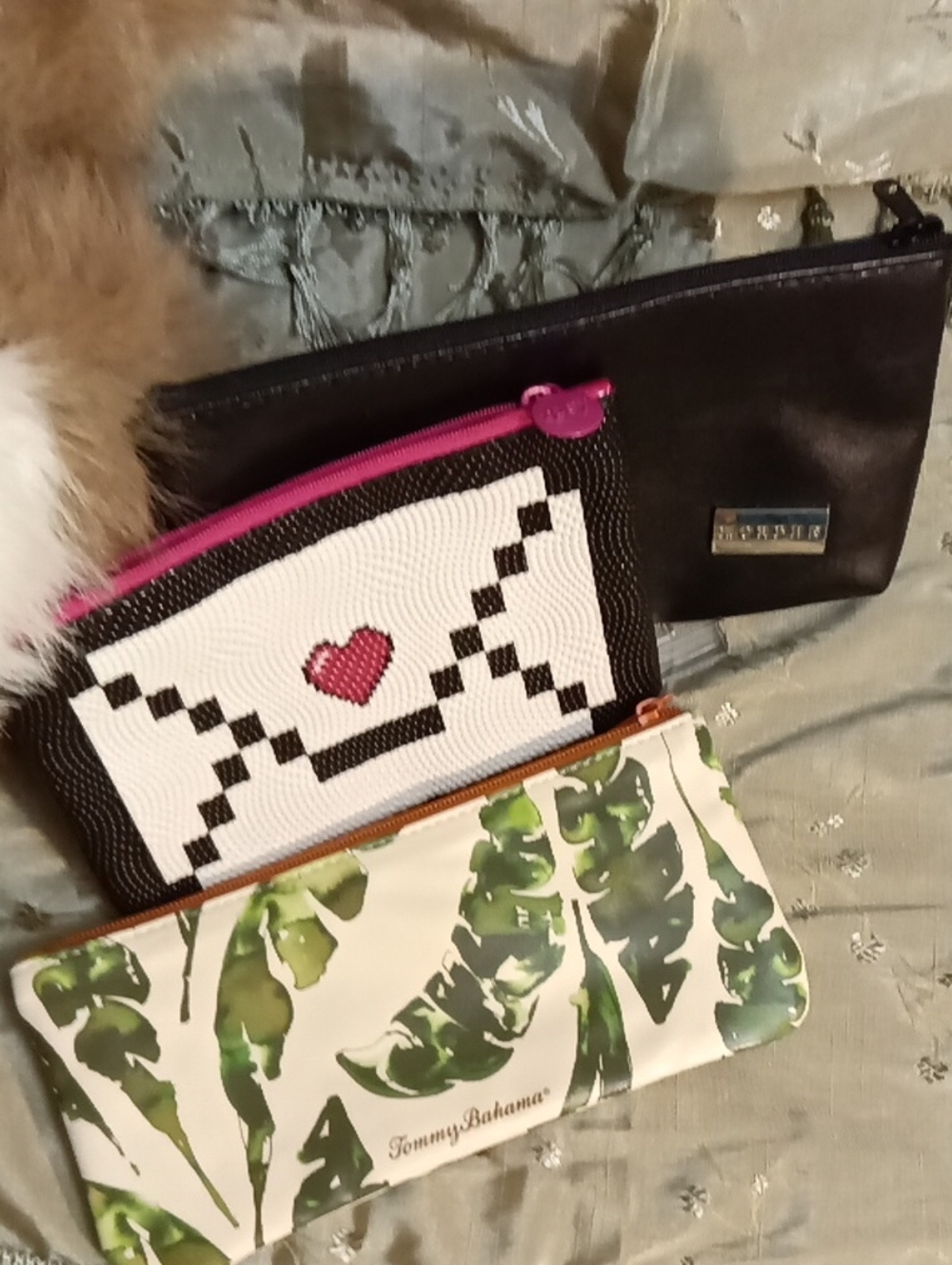Tommy Bahama White & Green Tropical Leaf Cosmetic Pouch with Zip